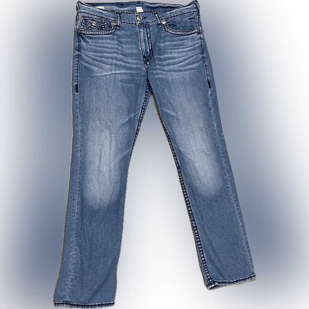True Religion Men's Sz 38 Ricky Super T Jeans Heavy Stitch Flap Pockets